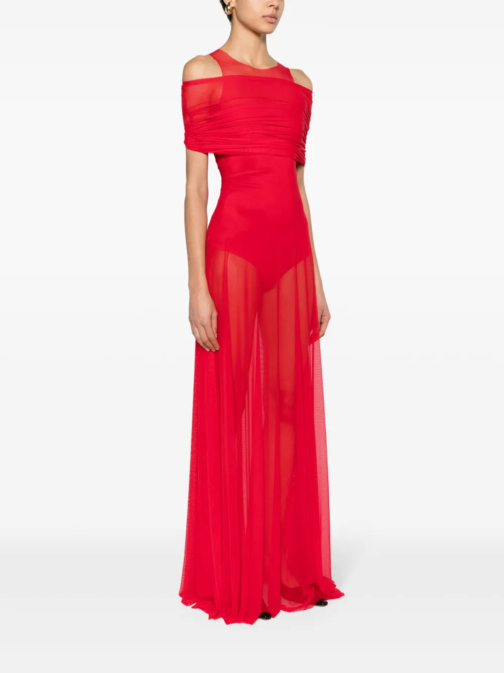 round-neck mesh maxi dress