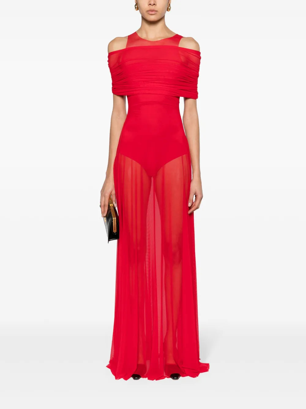 round-neck mesh maxi dress