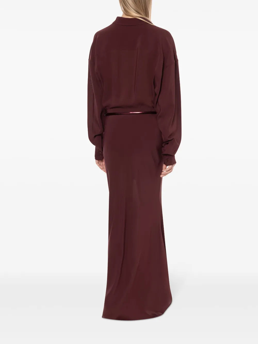 belted long-sleeve dress