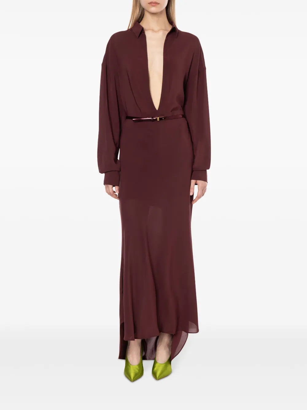 belted long-sleeve dress