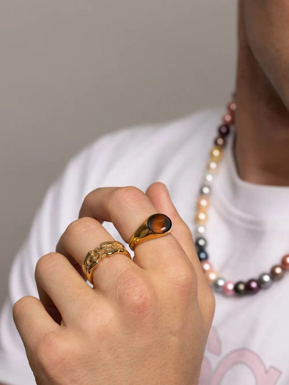 tiger-eye engraved signet ring