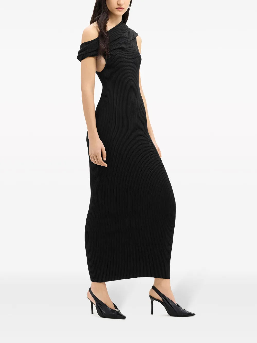 assymetric ribbed-knit long dress