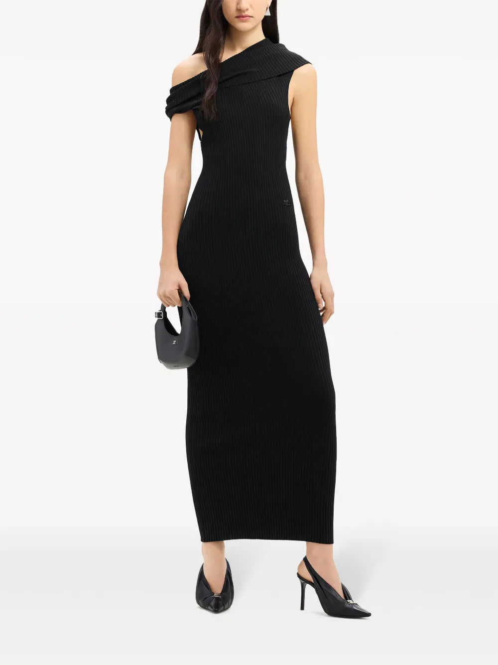 assymetric ribbed-knit long dress