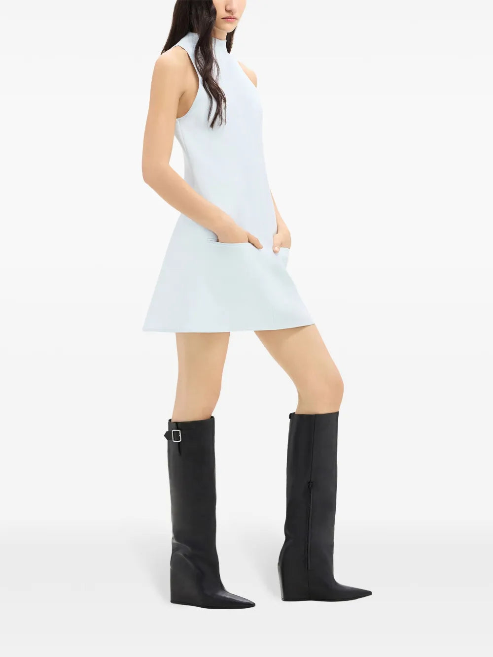 sleeveless twill A-line dress
