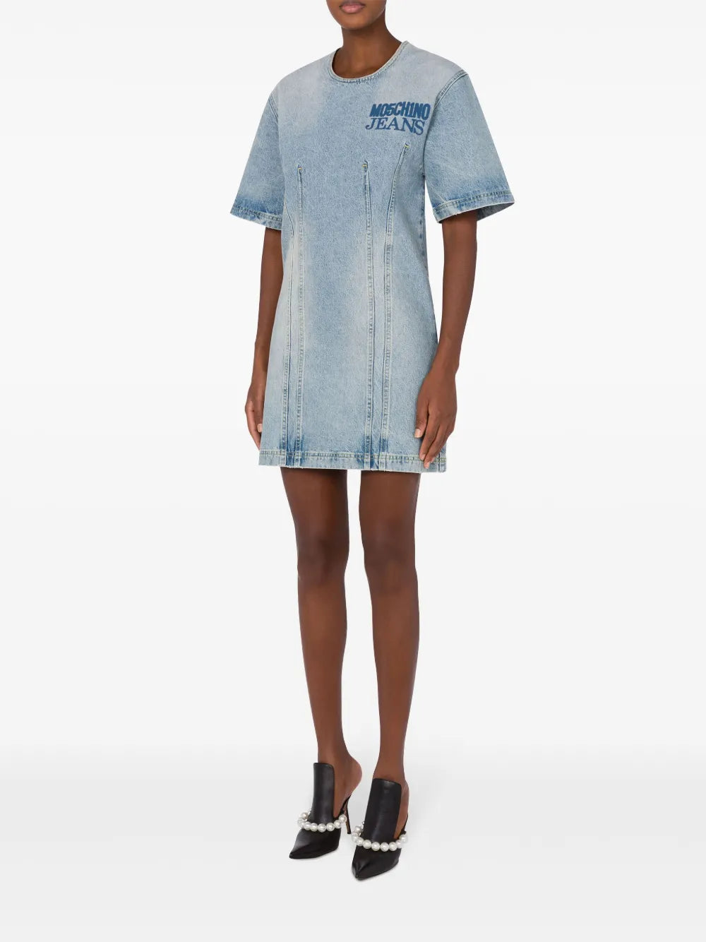 logo print denim dress