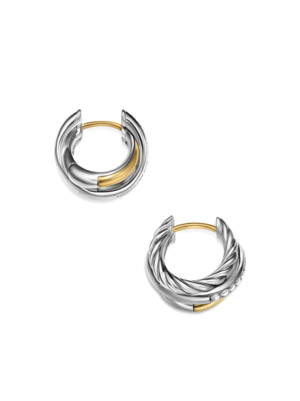 18kt yellow gold and sterling silver Crossover Three Row diamond hoop earrings (13mm)