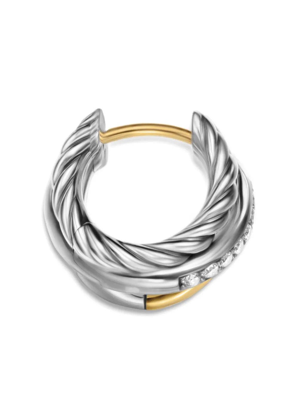 18kt yellow gold and sterling silver Crossover Three Row diamond hoop earrings (13mm)