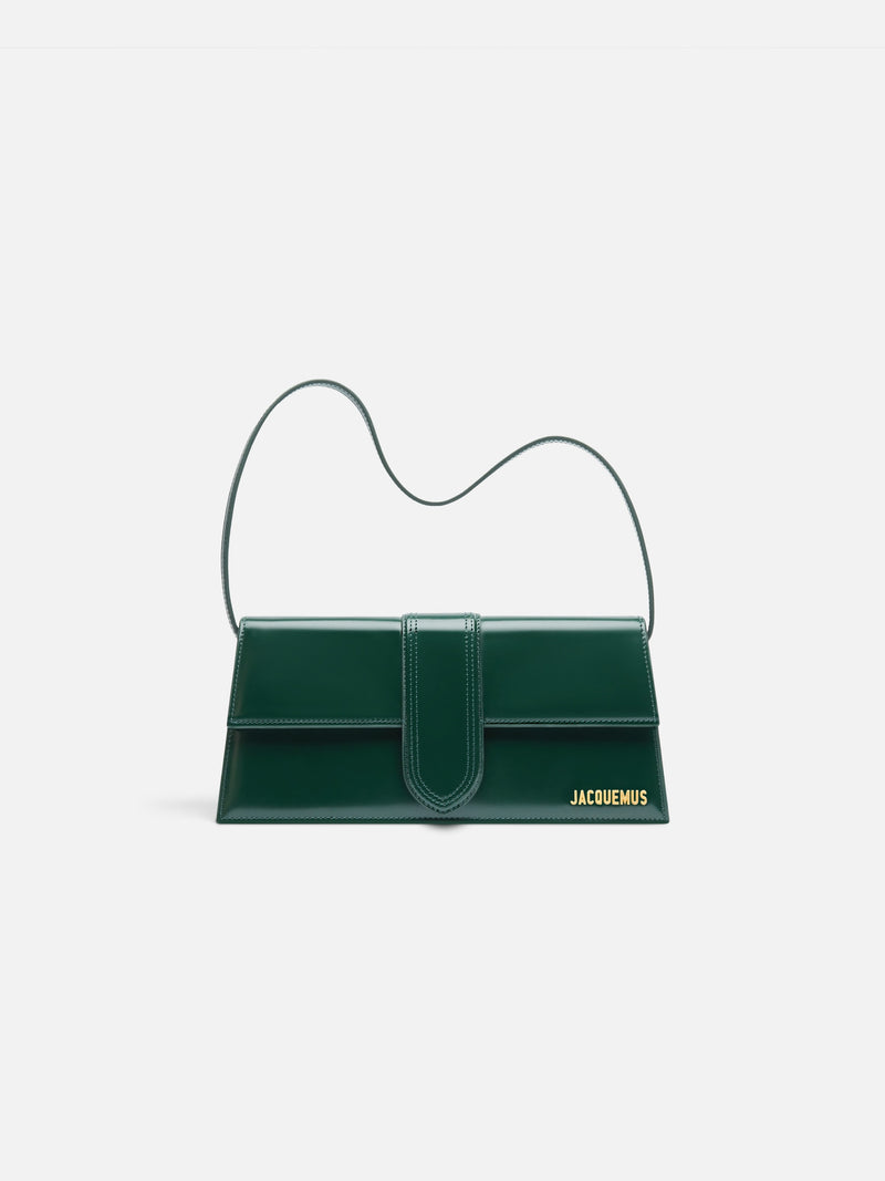 Jacquemus The Long Bambino Glazed Leather Structured Shoulder Bag Dark Green