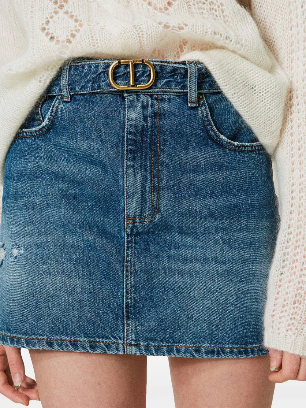 logo-plaque denim skirt 
