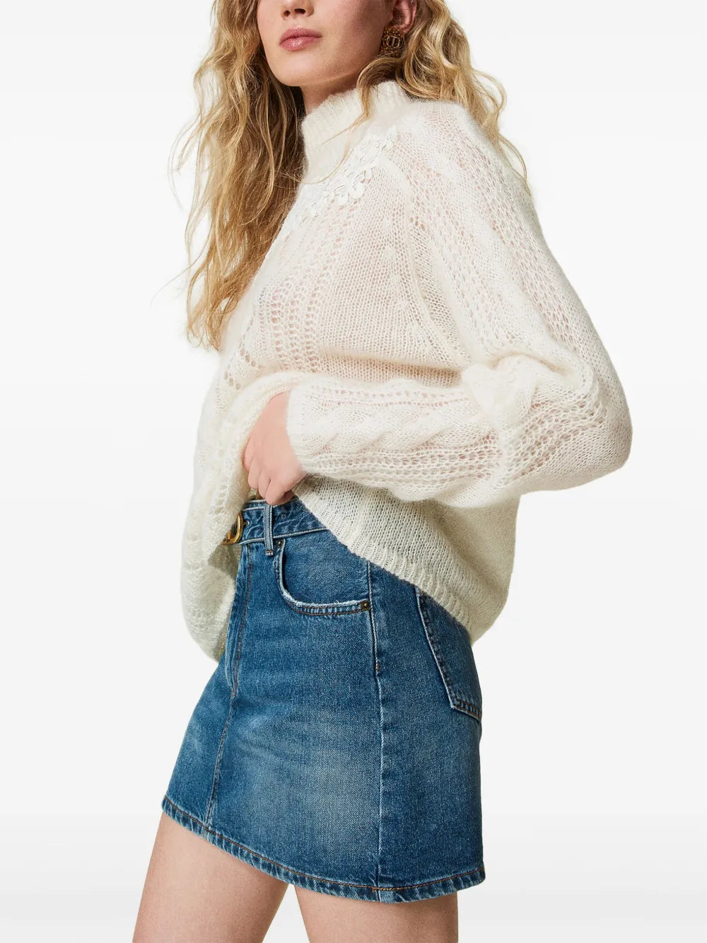 logo-plaque denim skirt 