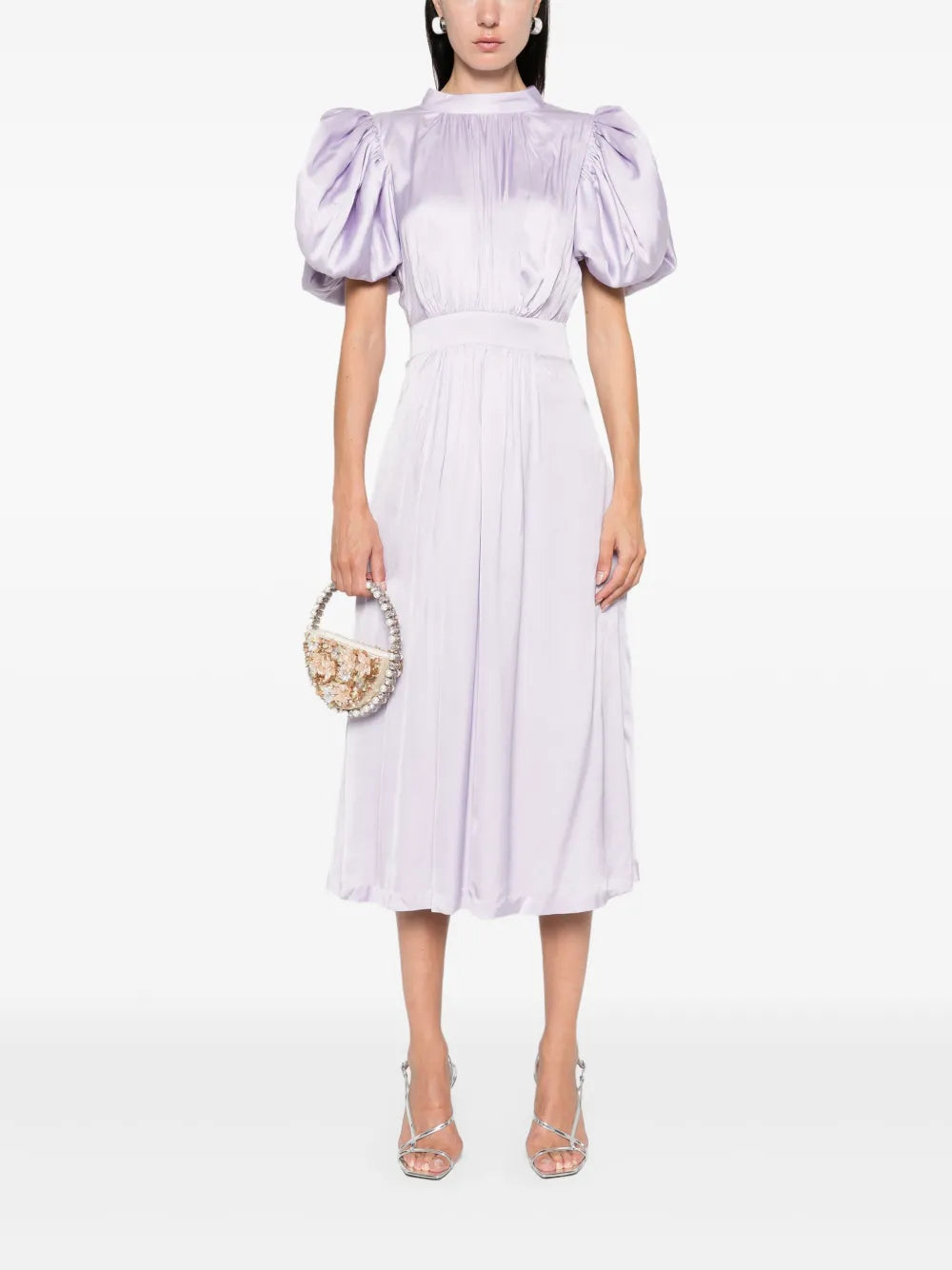 satin puff midi dress