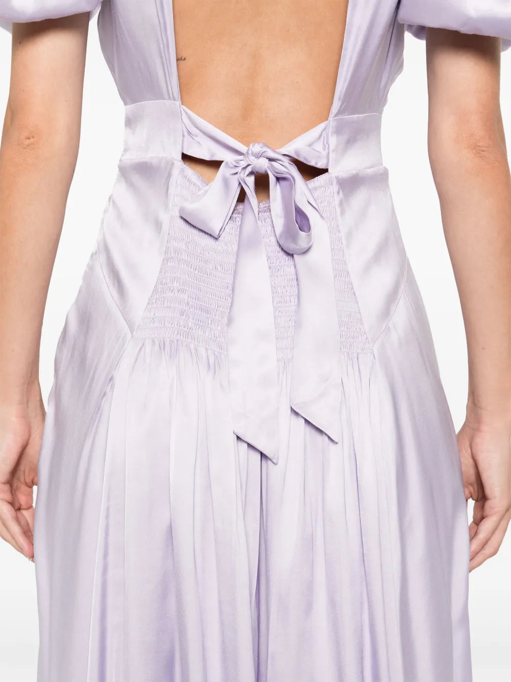 satin puff midi dress