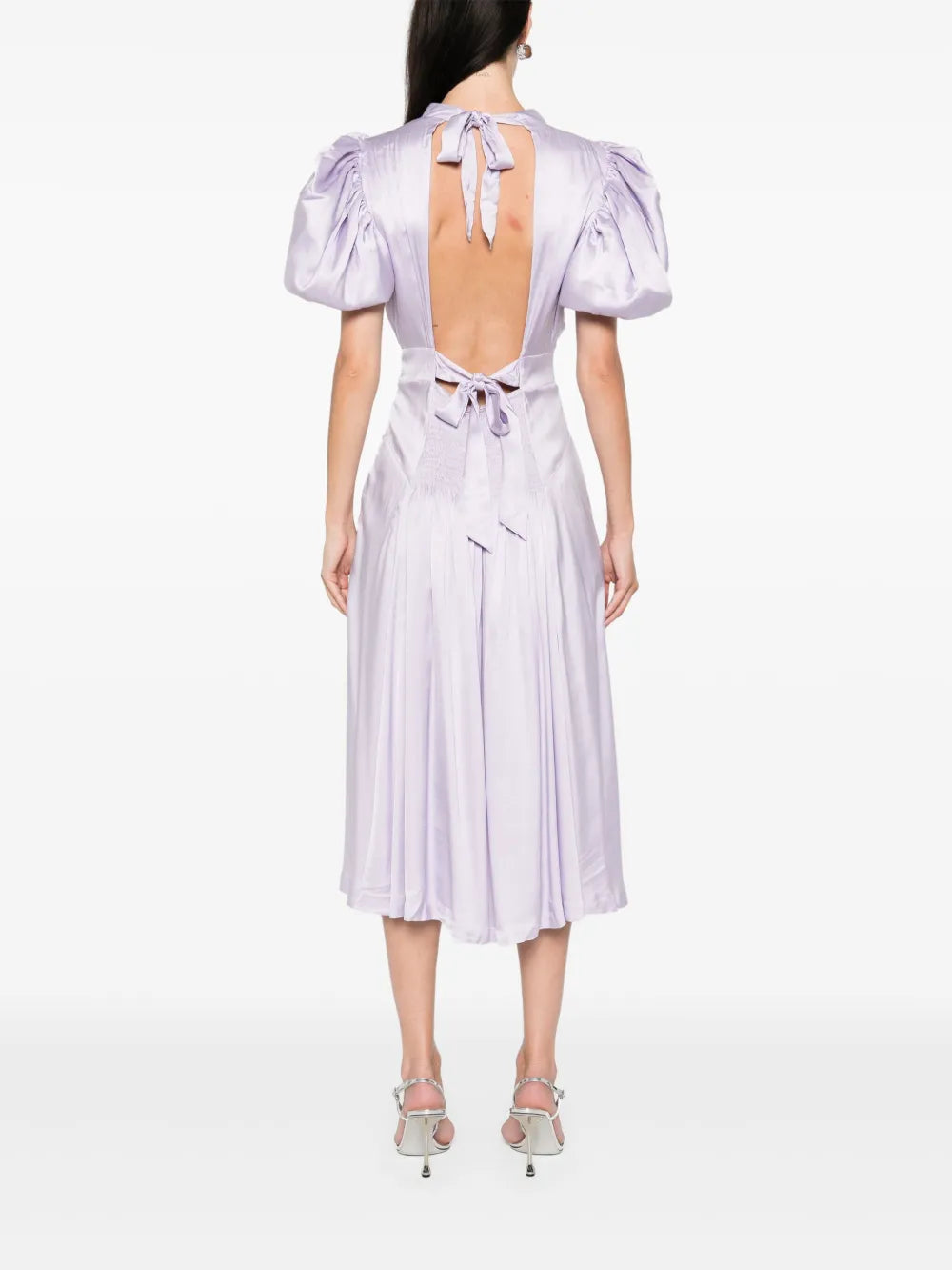 satin puff midi dress