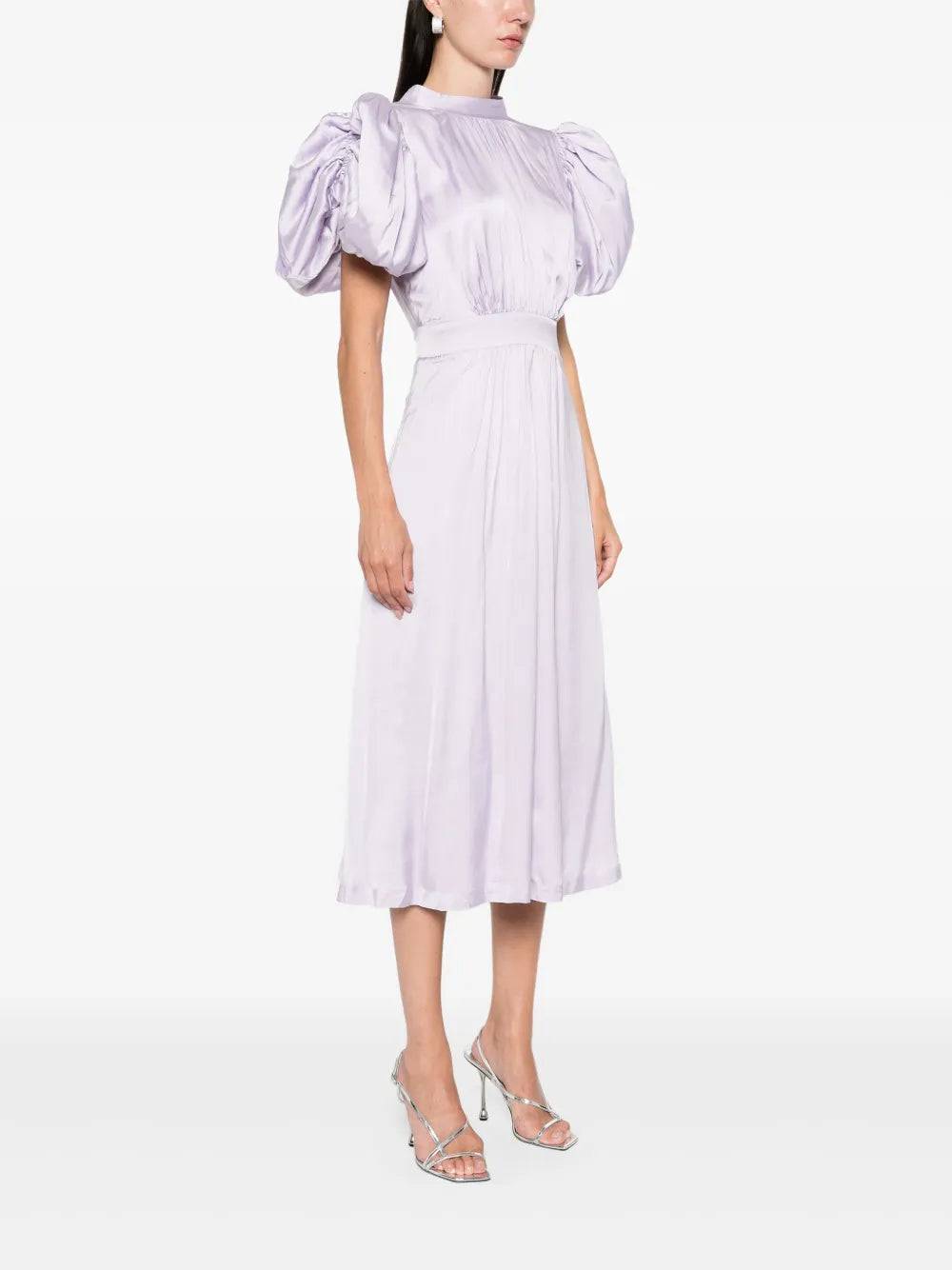 satin puff midi dress