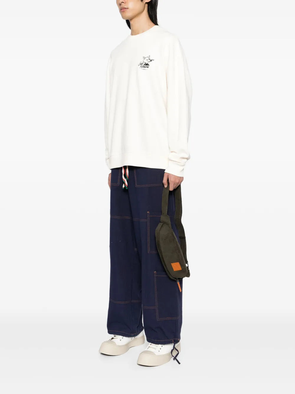 logo-patch corduroy belt bag