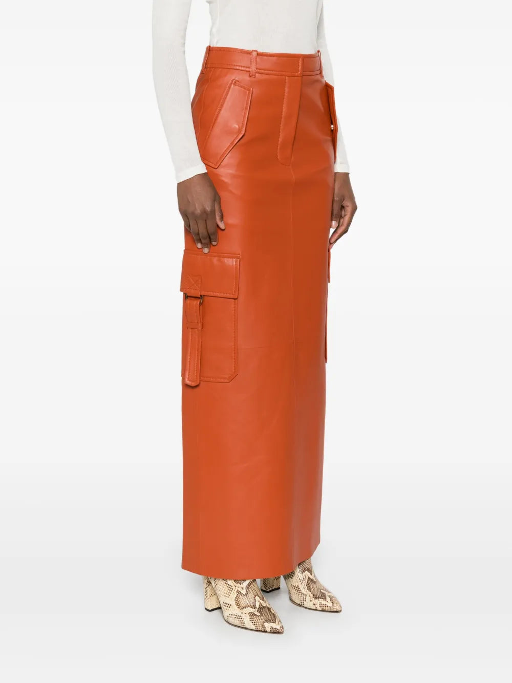 Illustration leather maxi skirt