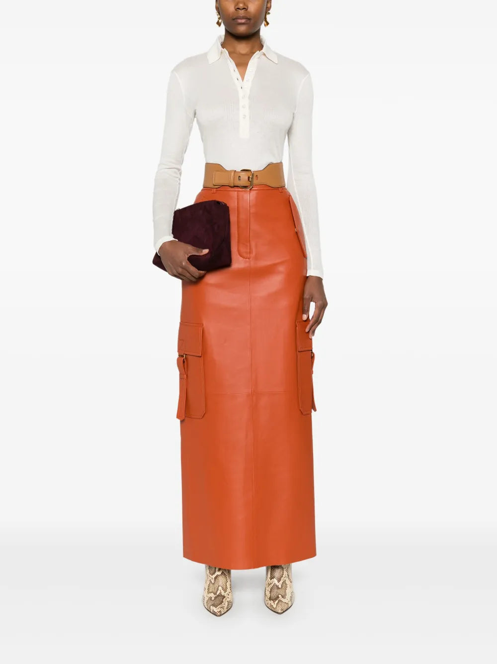 Illustration leather maxi skirt