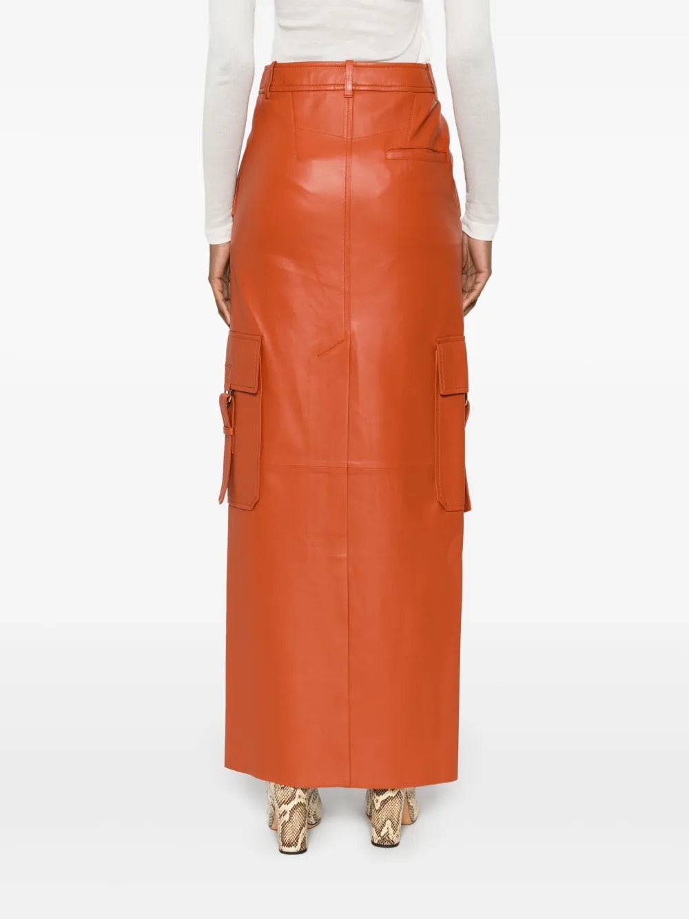 Illustration leather maxi skirt
