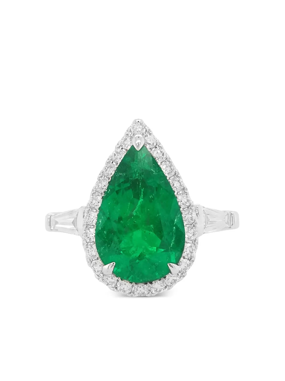 18k white gold diamond and emerald ring