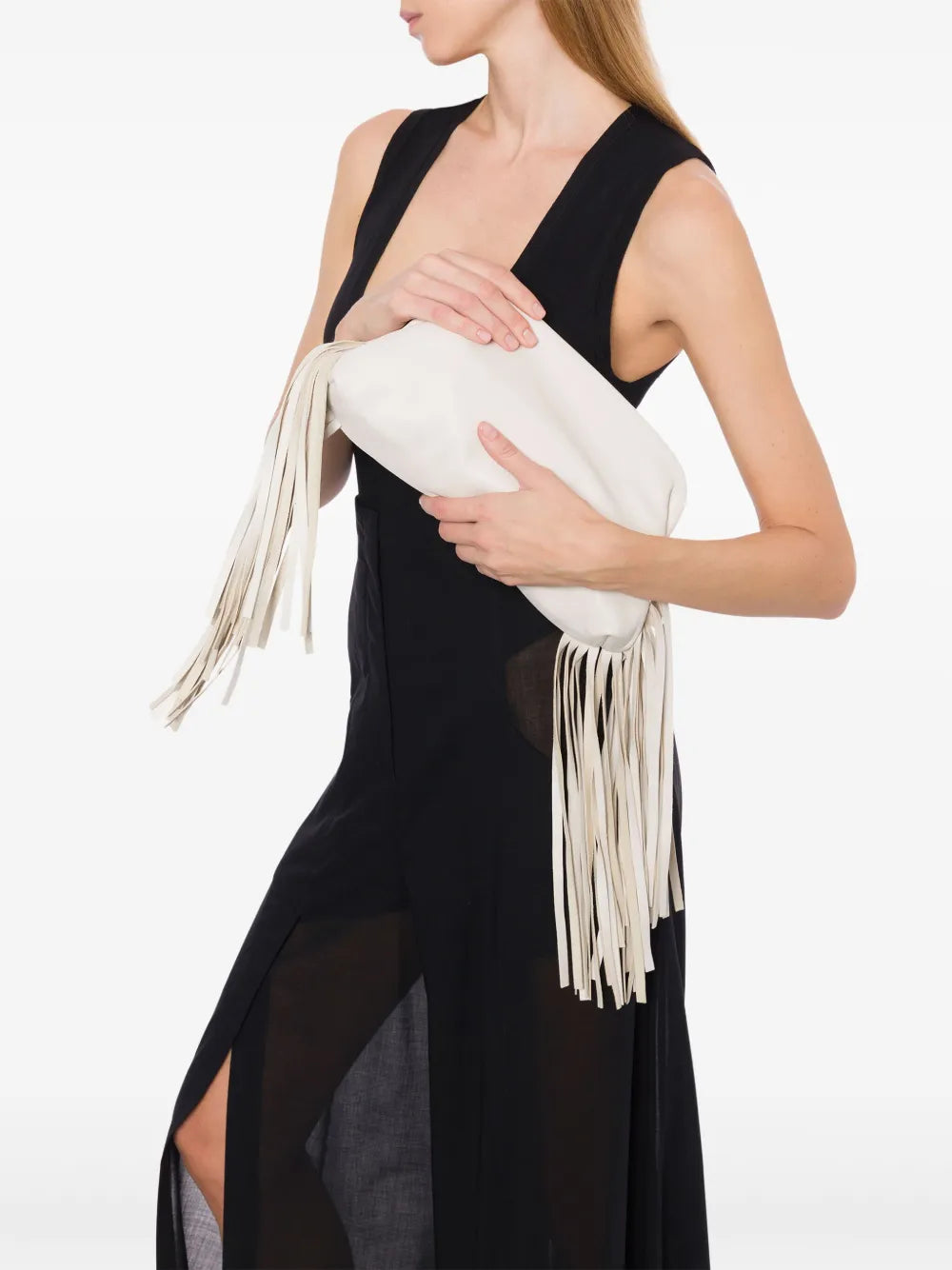 fringed clutch bag
