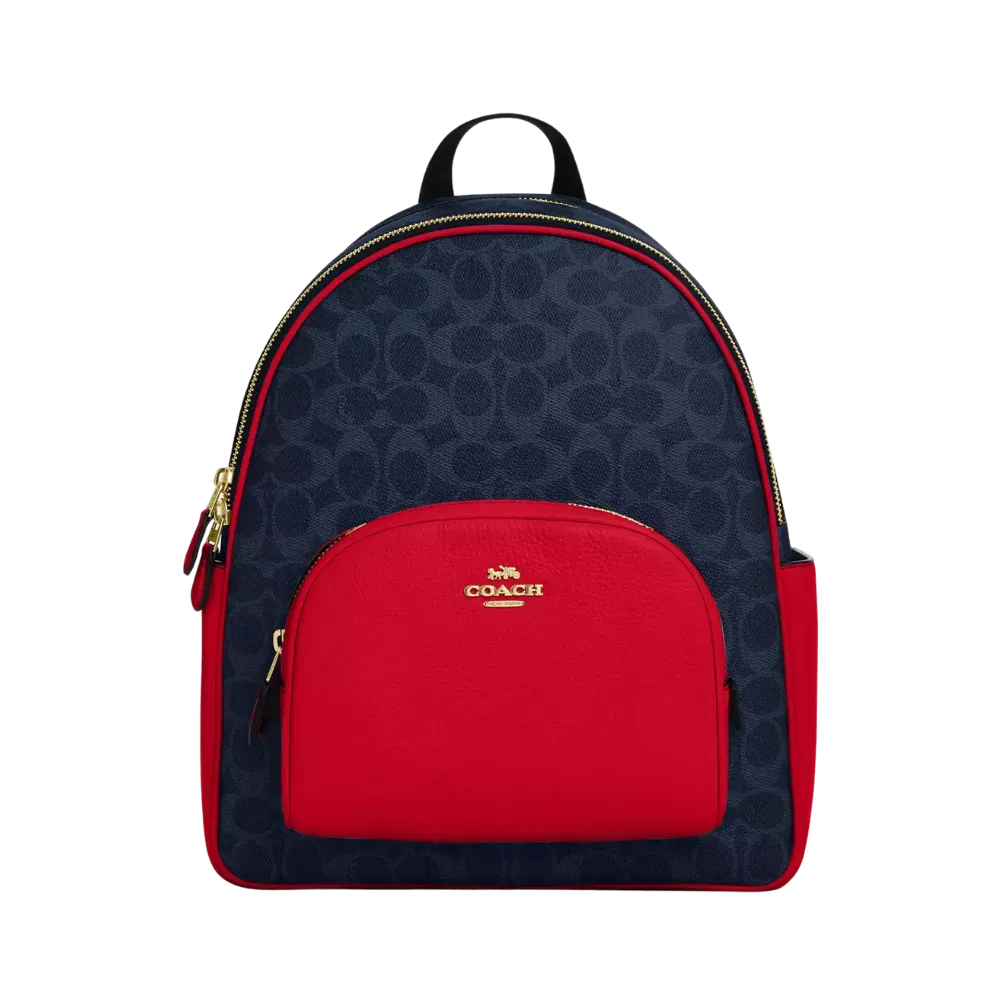 Coach Court Backpack In Signature Canvas Denim Red