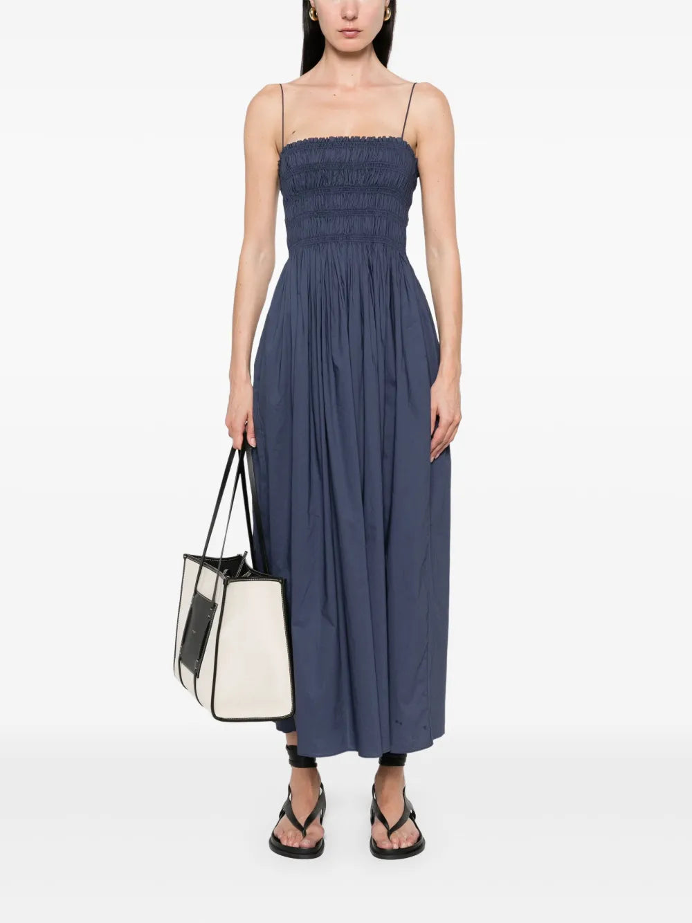 shirred-bodice midi dress