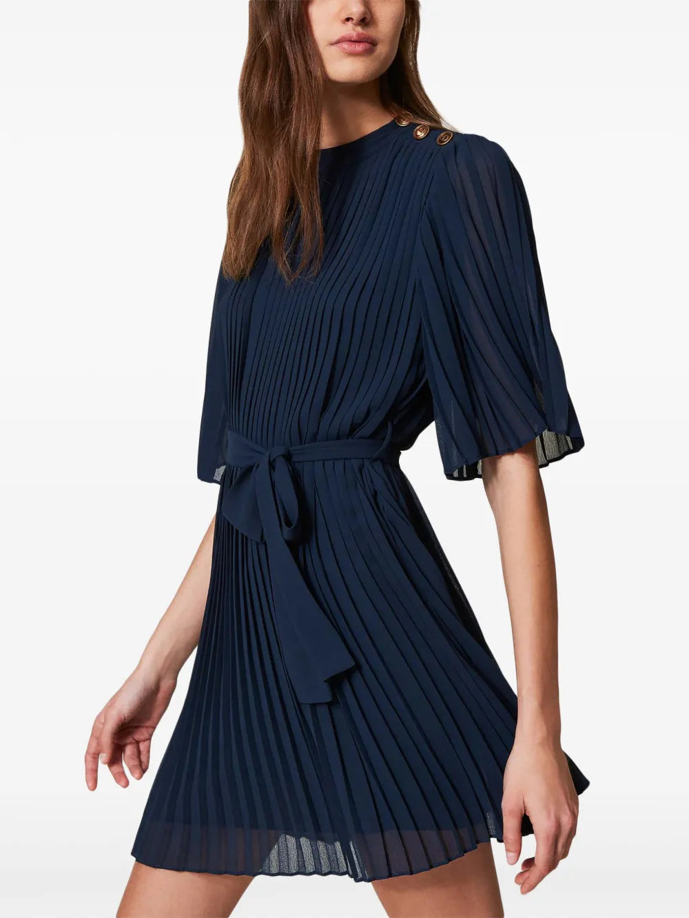 pleated mini dress