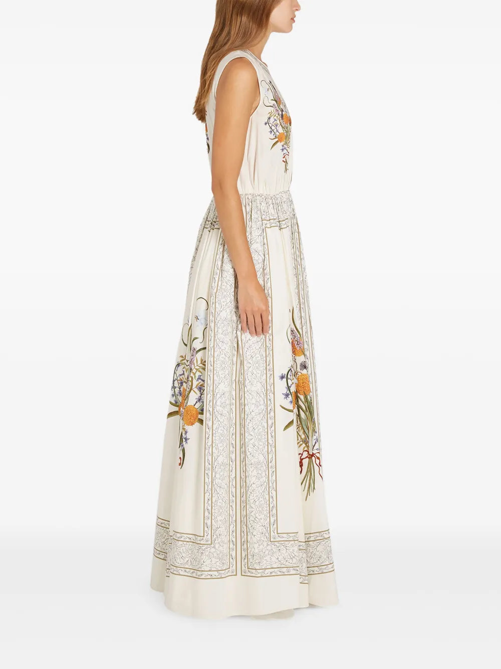 Marigold Bouquets-print poplin dress
