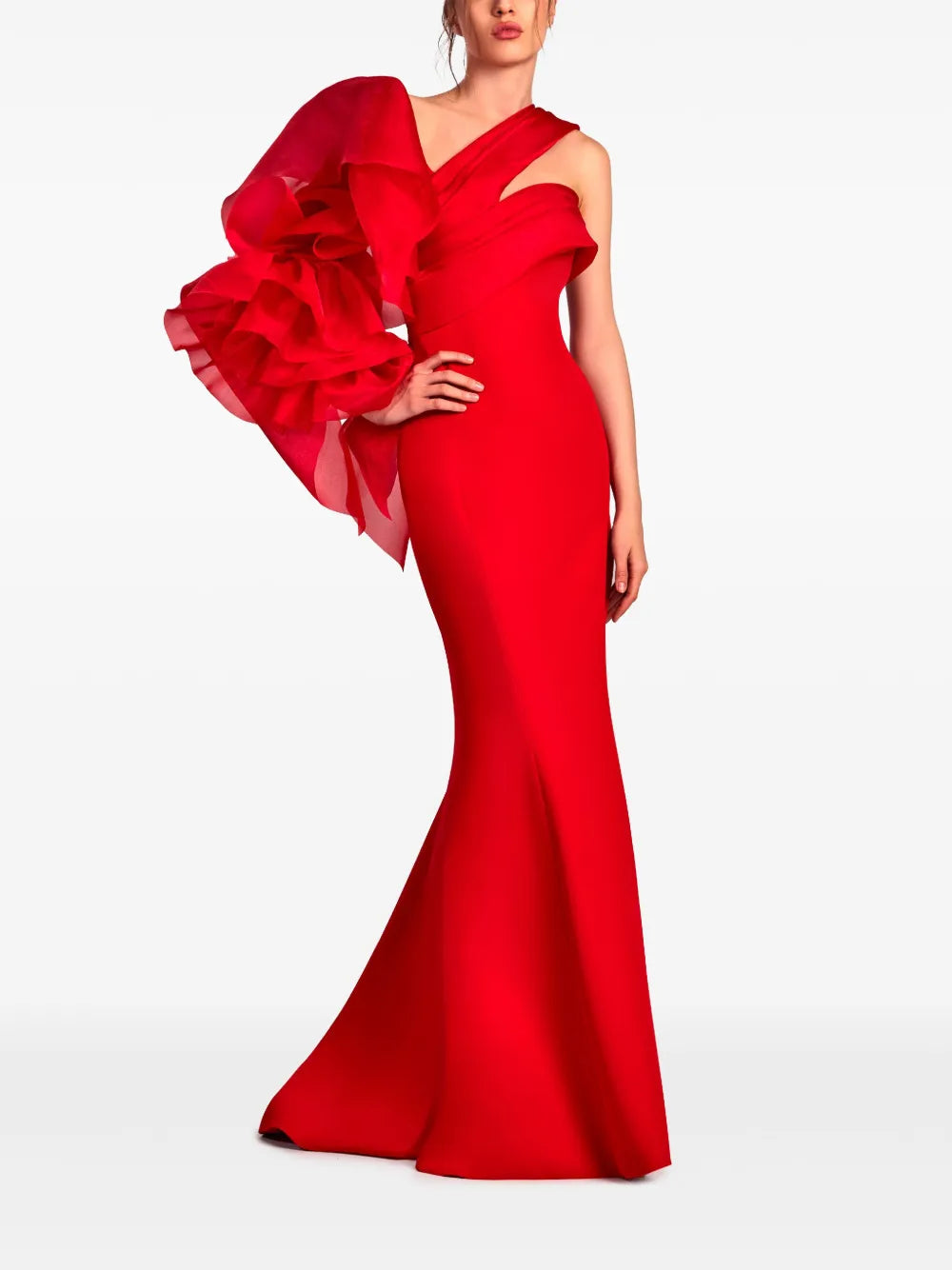 ruffle-sleeve gown