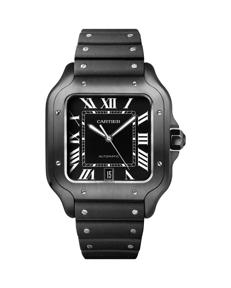 CARTIER SANTOS DE CARTIER, LARGE, AUTOMATIC, STEEL, ADLC, INTERCHANGEABLE RUBBER AND LEATHER BRACELETS