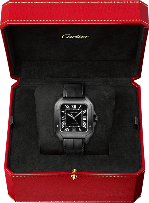 CARTIER SANTOS DE CARTIER, LARGE, AUTOMATIC, STEEL, ADLC, INTERCHANGEABLE RUBBER AND LEATHER BRACELETS