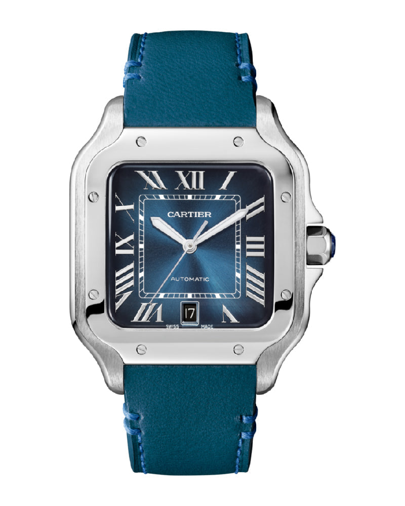 CARTIER SANTOS DE CARTIER, LARGE, AUTOMATIC, STEEL, INTERCHANGEABLE STEEL AND LEATHER BRACELETS