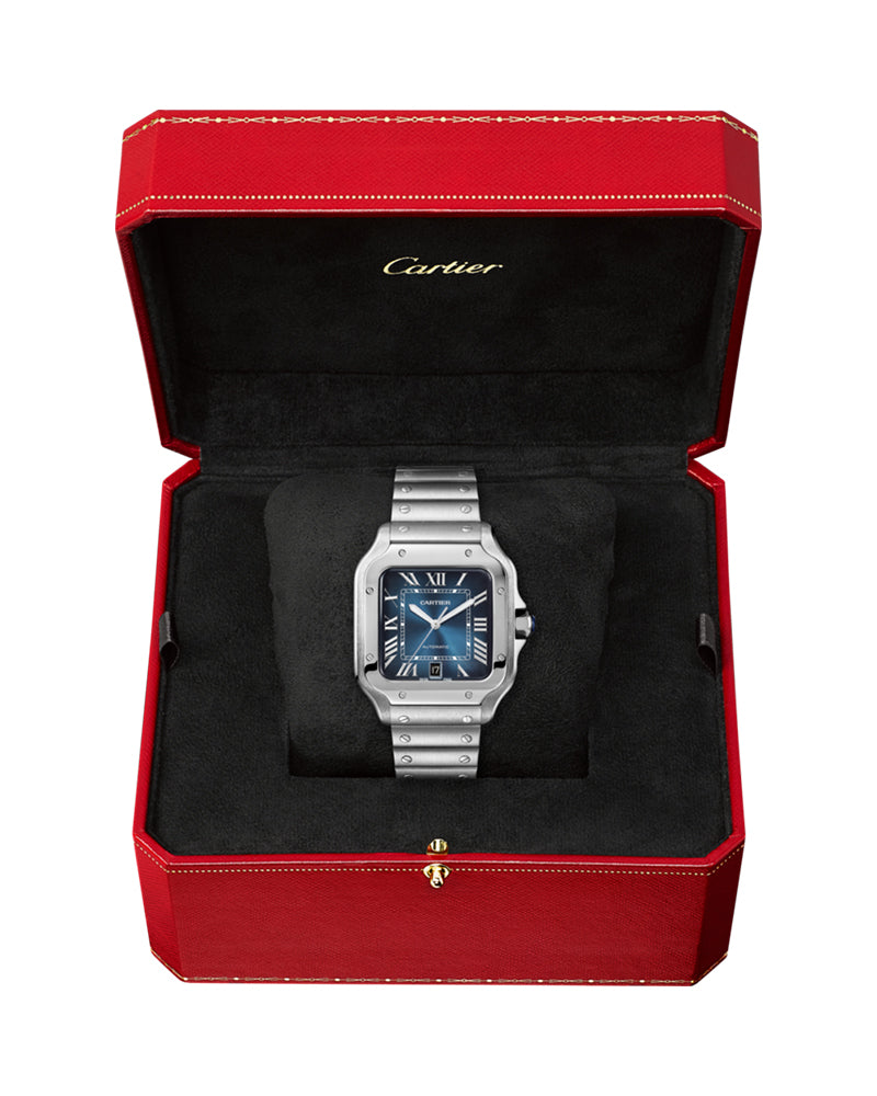 CARTIER SANTOS DE CARTIER, LARGE, AUTOMATIC, STEEL, INTERCHANGEABLE STEEL AND LEATHER BRACELETS