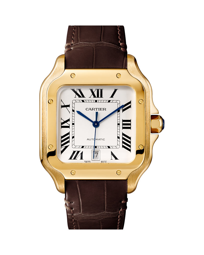 CARTIER SANTOS DE CARTIER, LARGE, AUTOMATIC, YELLOW GOLD, INTERCHANGEABLE METAL AND LEATHER BRACELETS