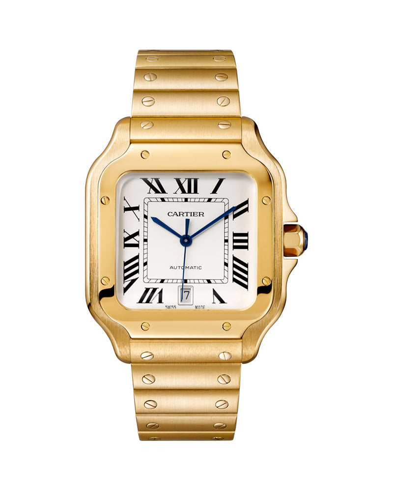 CARTIER SANTOS DE CARTIER, LARGE, AUTOMATIC, YELLOW GOLD, INTERCHANGEABLE METAL AND LEATHER BRACELETS