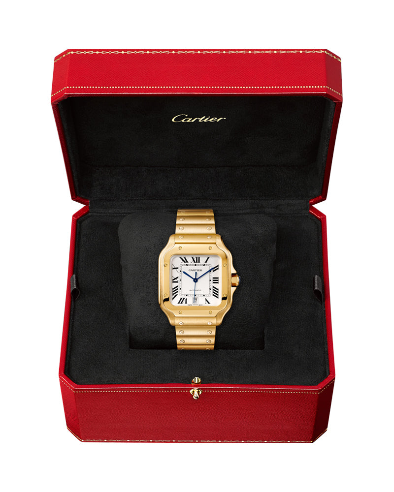 CARTIER SANTOS DE CARTIER, LARGE, AUTOMATIC, YELLOW GOLD, INTERCHANGEABLE METAL AND LEATHER BRACELETS