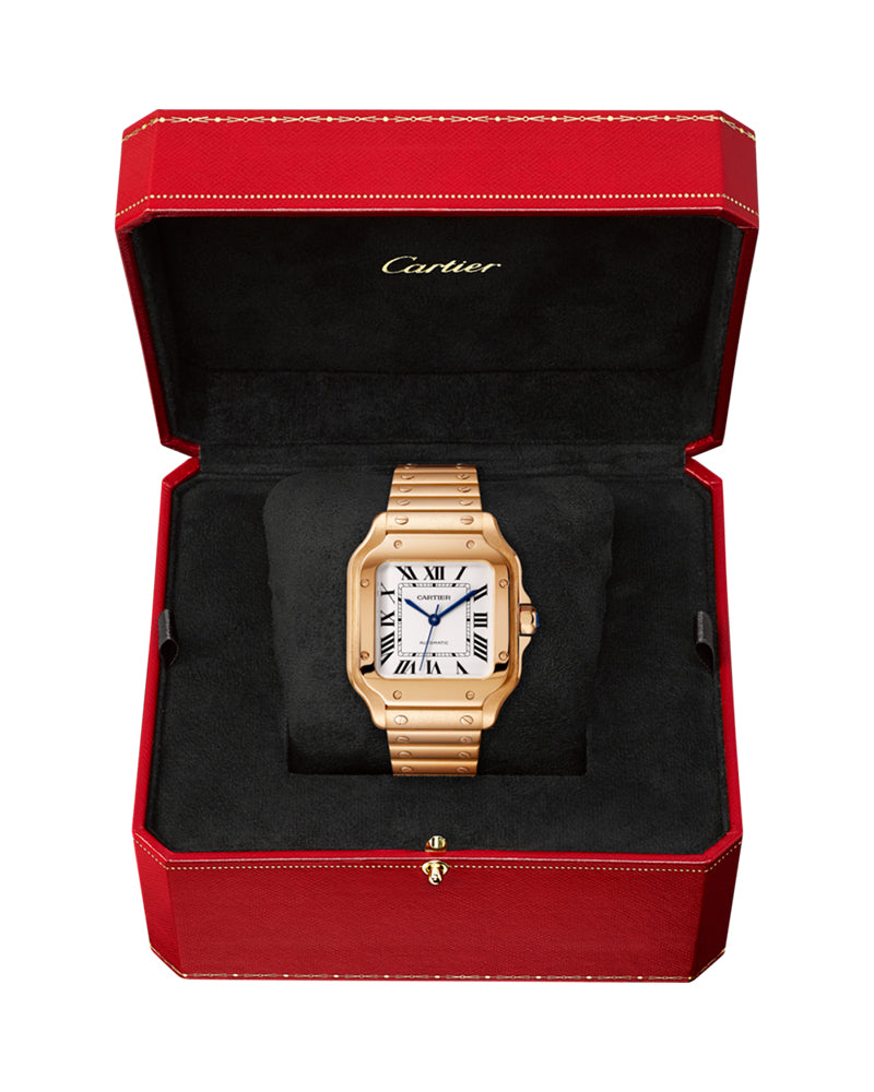 CARTIER SANTOS DE CARTIER, MEDIUM, AUTOMATIC, ROSE GOLD, INTERCHANGEABLE METAL AND LEATHER BRACELETS