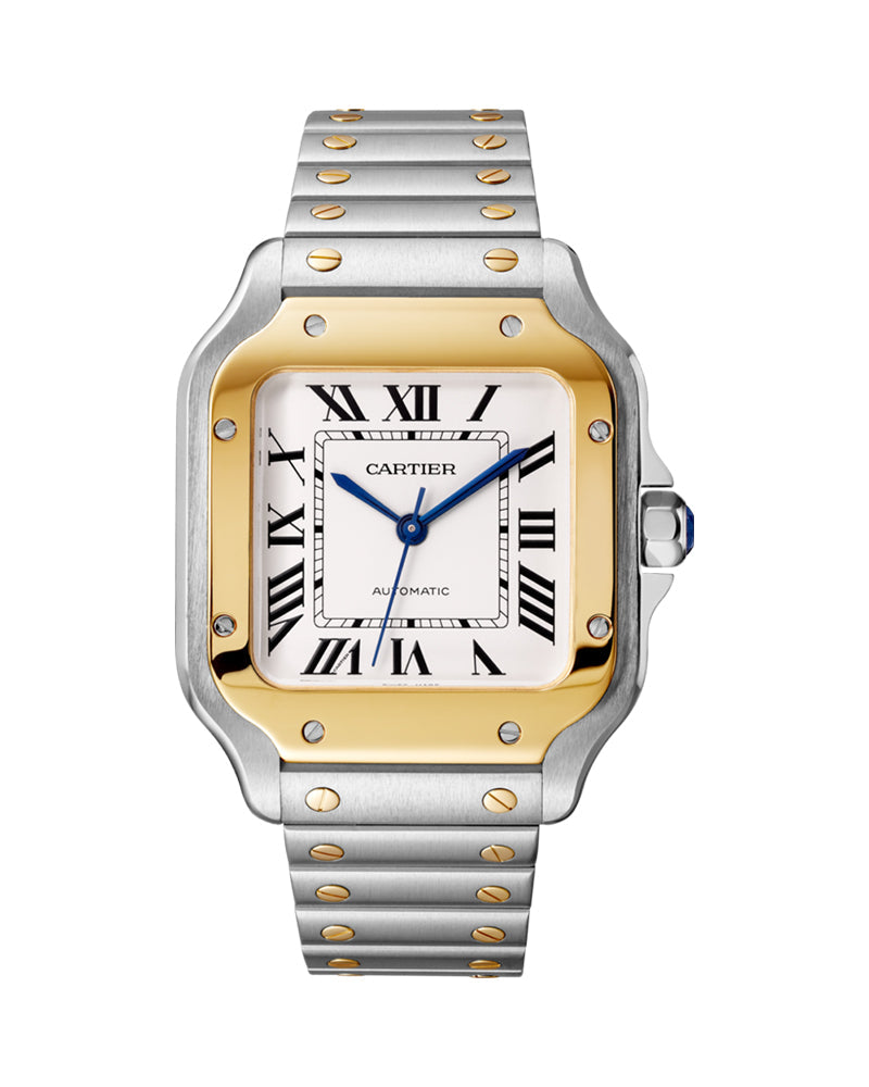 CARTIER SANTOS DE CARTIER, MEDIUM, AUTOMATIC, YELLOW GOLD AND STEEL, INTERCHANGEABLE METAL AND LEATHER BRACELETS