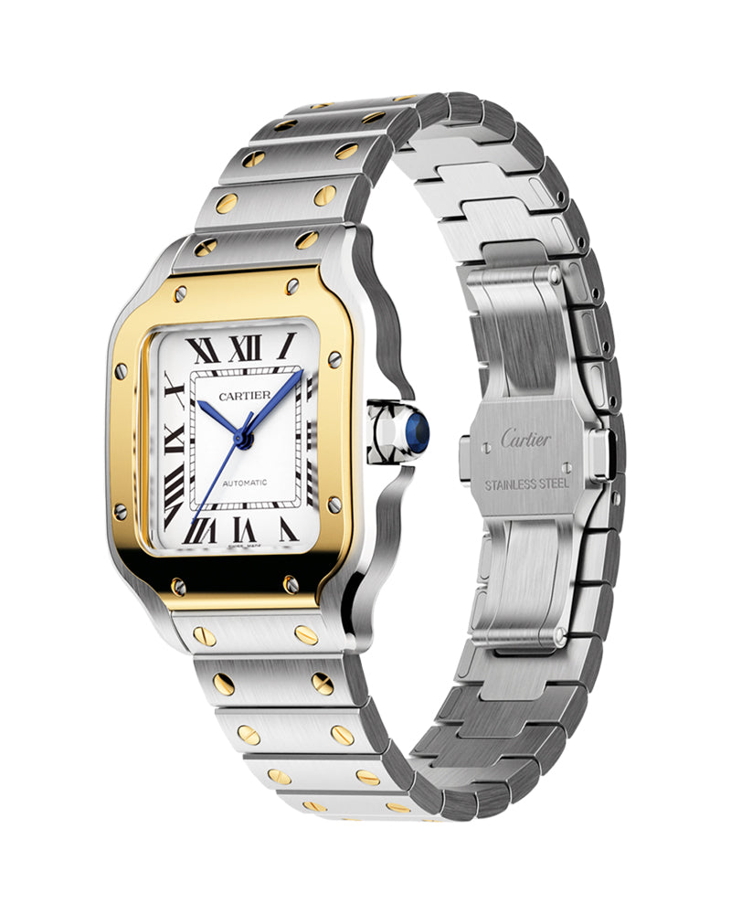 CARTIER SANTOS DE CARTIER, MEDIUM, AUTOMATIC, YELLOW GOLD AND STEEL, INTERCHANGEABLE METAL AND LEATHER BRACELETS