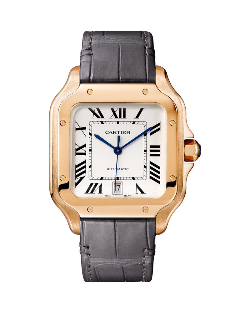 CARTIER SANTOS DE CARTIER, LARGE, AUTOMATIC, ROSE GOLD, INTERCHANGEABLE METAL AND LEATHER BRACELETS