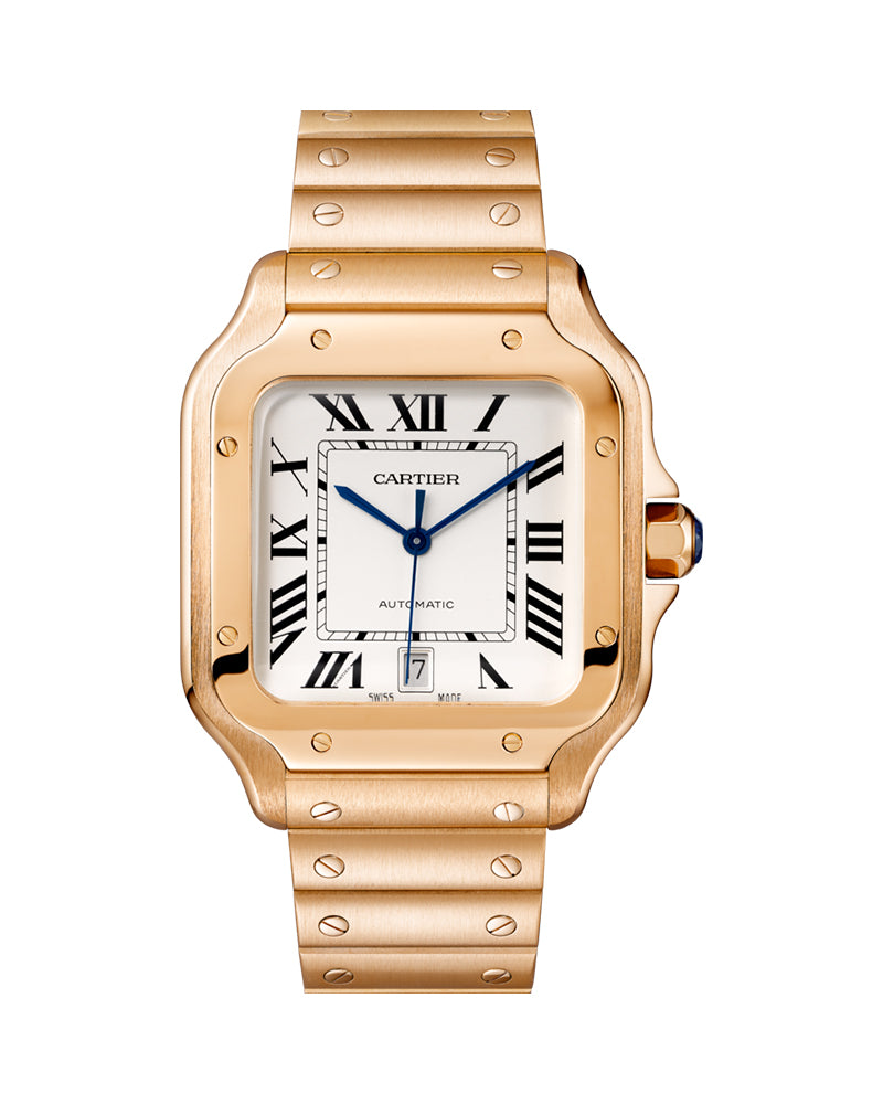 CARTIER SANTOS DE CARTIER, LARGE, AUTOMATIC, ROSE GOLD, INTERCHANGEABLE METAL AND LEATHER BRACELETS