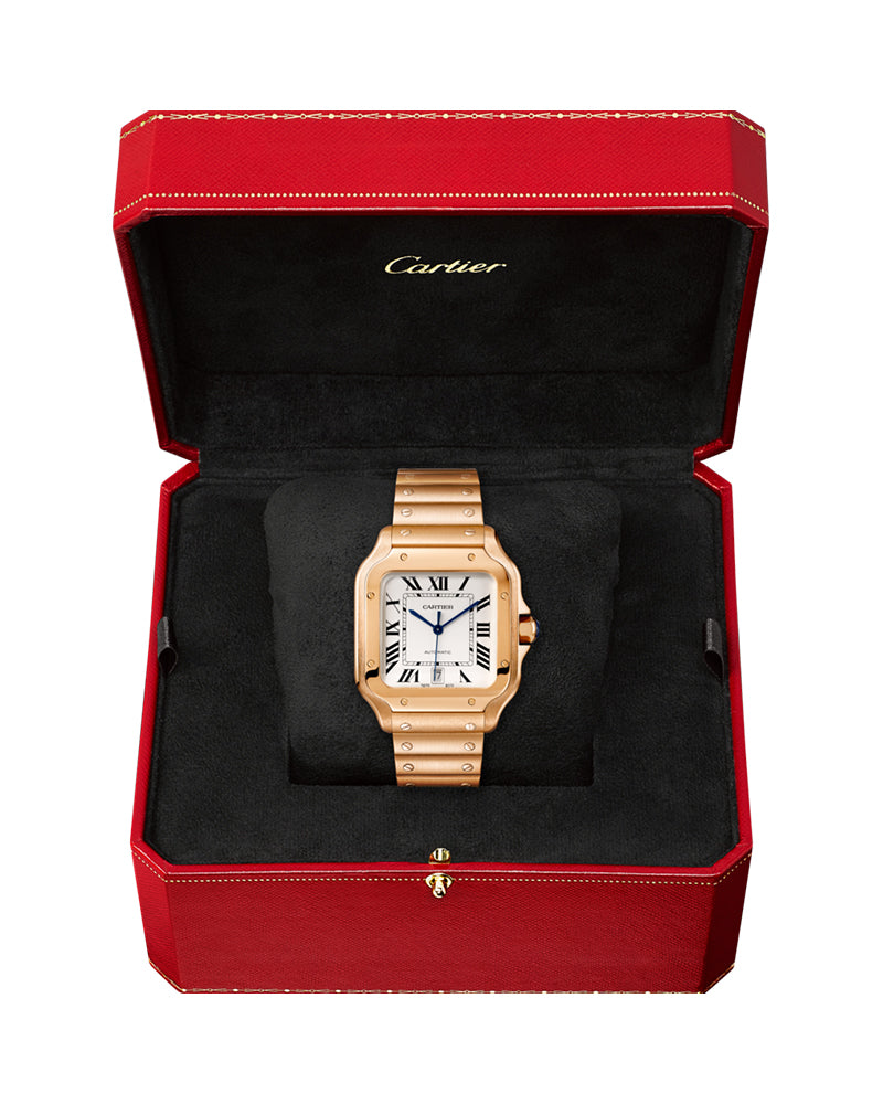 CARTIER SANTOS DE CARTIER, LARGE, AUTOMATIC, ROSE GOLD, INTERCHANGEABLE METAL AND LEATHER BRACELETS