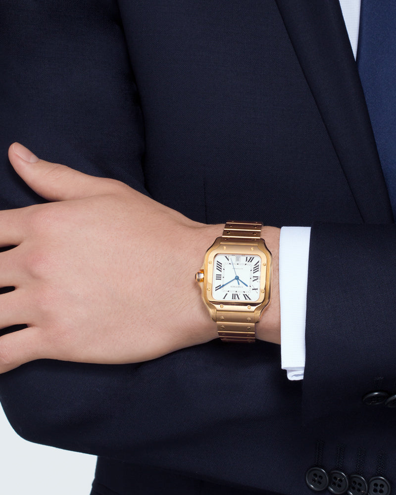 CARTIER SANTOS DE CARTIER, LARGE, AUTOMATIC, ROSE GOLD, INTERCHANGEABLE METAL AND LEATHER BRACELETS