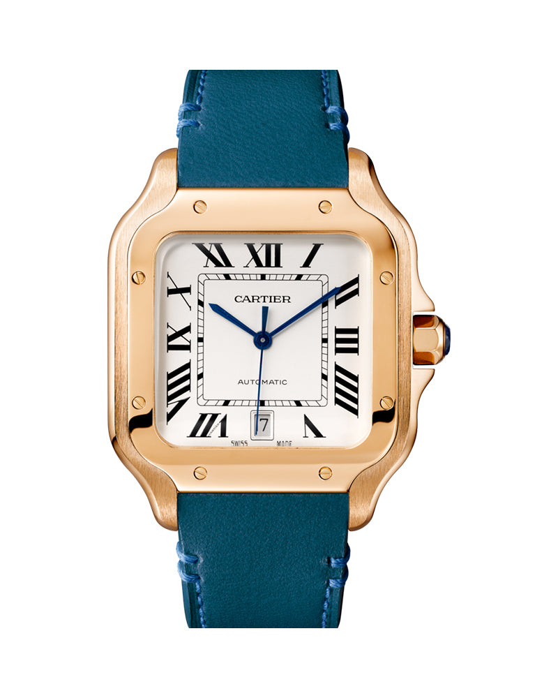 CARTIER SANTOS DE CARTIER, LARGE, AUTOMATIC, ROSE GOLD, TWO INTERCHANGEABLE LEATHER BRACELETS