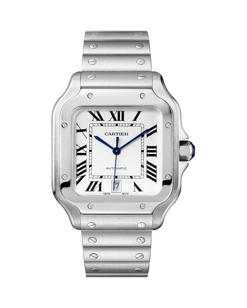 CARTIER SANTOS DE CARTIER, LARGE, AUTOMATIC, STEEL, INTERCHANGEABLE METAL AND LEATHER BRACELETS