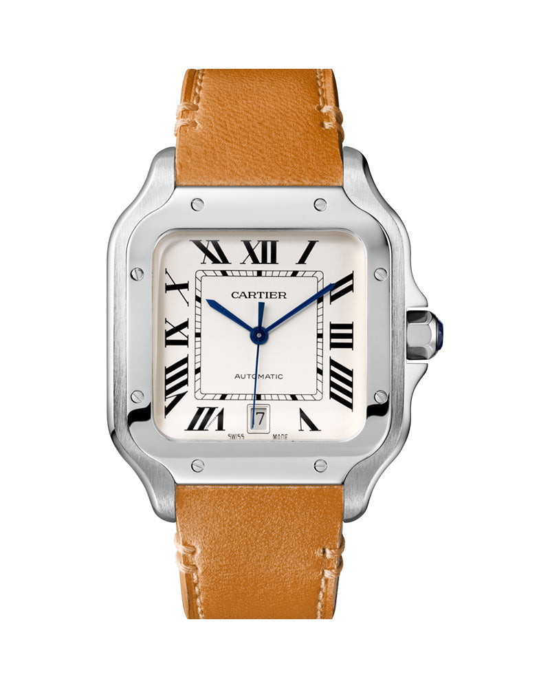 CARTIER SANTOS DE CARTIER, LARGE, AUTOMATIC, STEEL, INTERCHANGEABLE METAL AND LEATHER BRACELETS