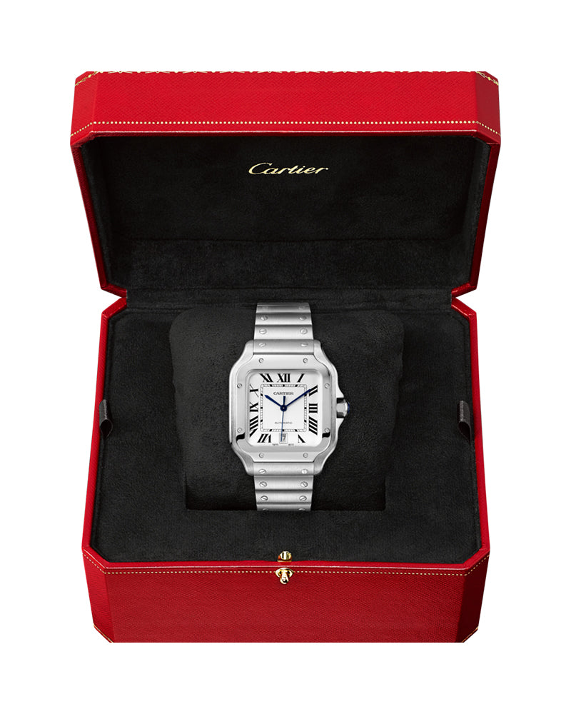 CARTIER SANTOS DE CARTIER, LARGE, AUTOMATIC, STEEL, INTERCHANGEABLE METAL AND LEATHER BRACELETS