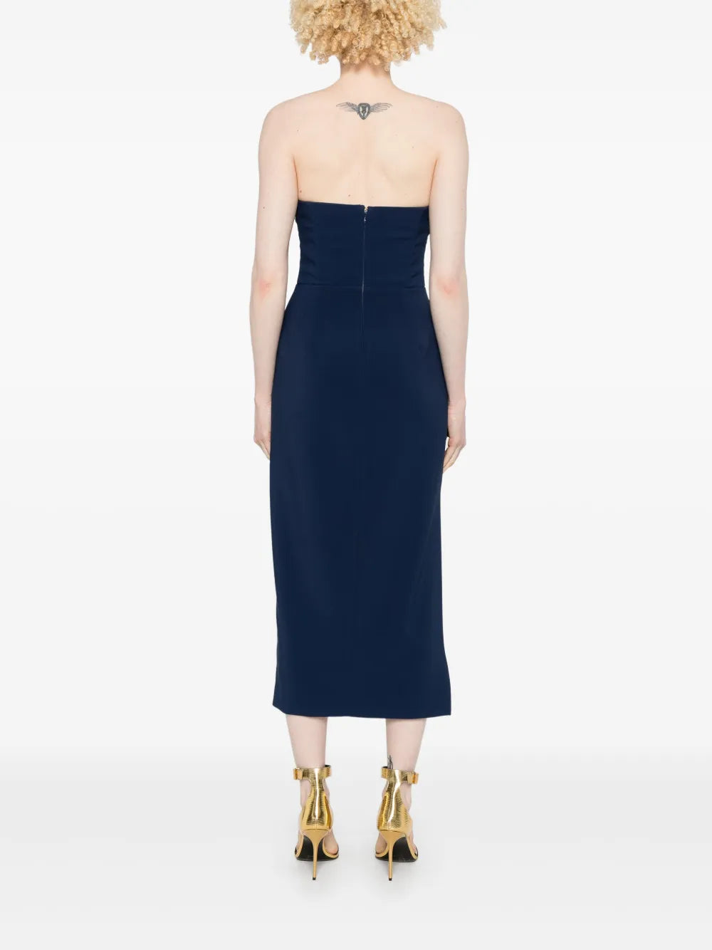 macro-bow crepe midi dress