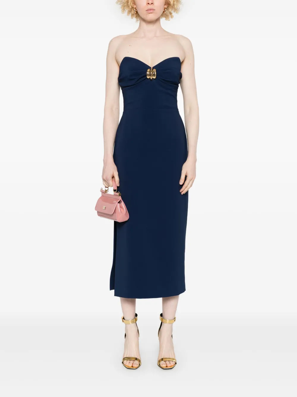 macro-bow crepe midi dress