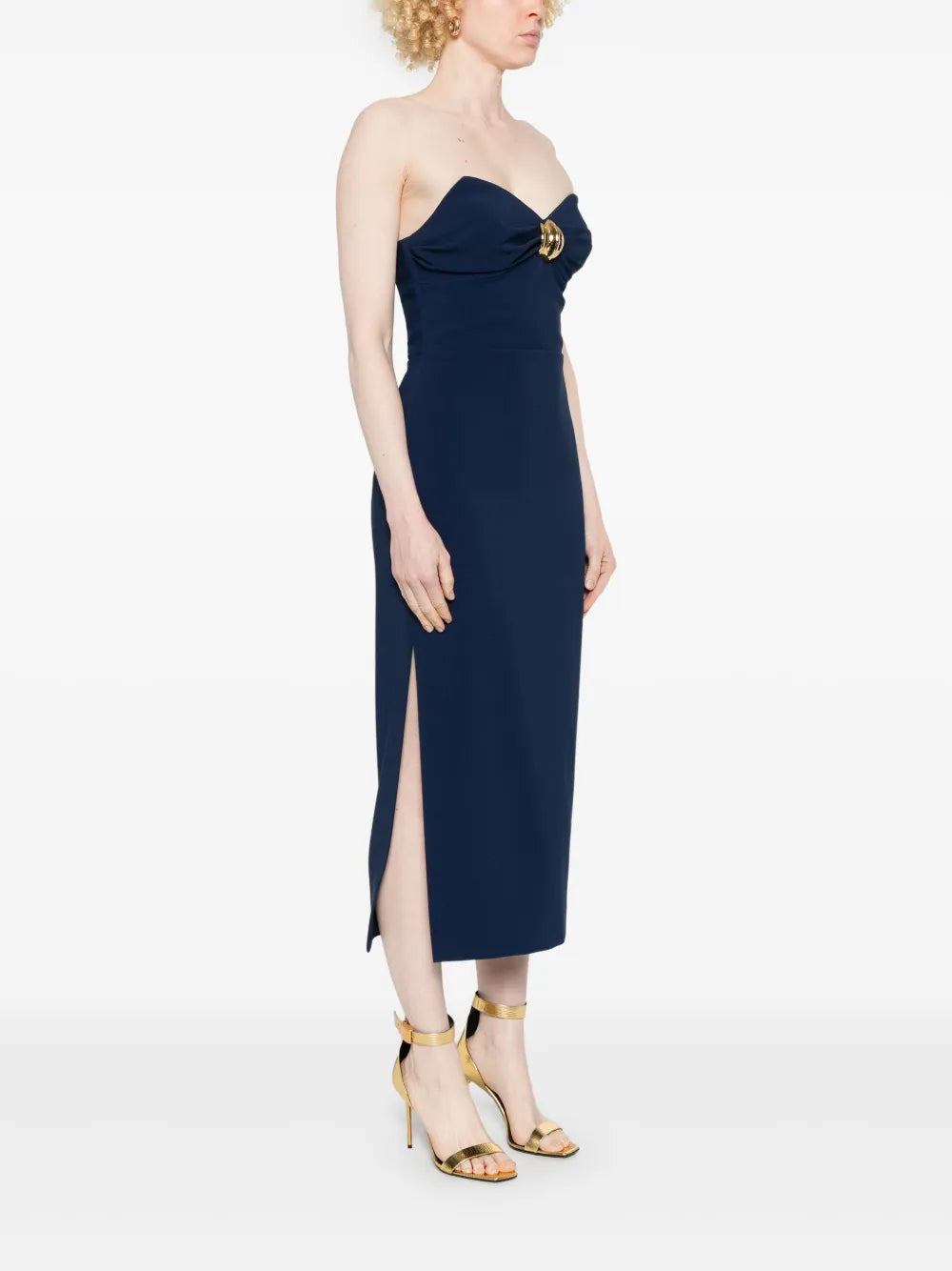 macro-bow crepe midi dress